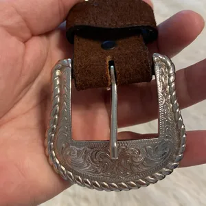 Leather Belt brown color so beautiful with silver buckle excellent condition 45” thumbnail 12