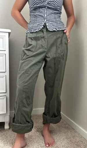 Woolrich Womens Light Olive Green Cotton Cargo Roll Tab Pants Size‎ 10 1106 thumbnail 1