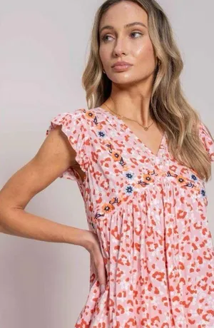 Boutique Animal Print V-Neck Flutter Sleeve Top thumbnail 2