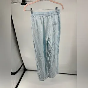 Zara Lyocell Wide Leg Drawstring Pull On Pants Size S Light Blue thumbnail 6