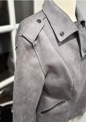 KUT from the Kloth Faux Suede Grey Moto Jacket thumbnail 3