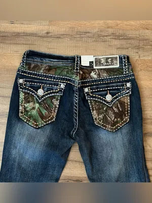 Grace in LA Camo Yoke Embellished Distressed Bootcut Jeans 2/26 NWT thumbnail 6