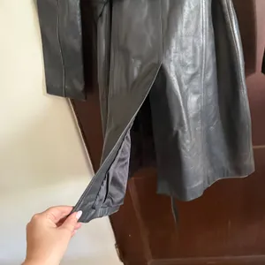 80s Vintage Emotion Dark Gray Leather Trench Coat with Belt | Small Retro thumbnail 7