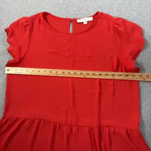 LOFT Women's Large Peplum Top Blouse Red Sheer Keyhole Back Short Sleeve thumbnail 6