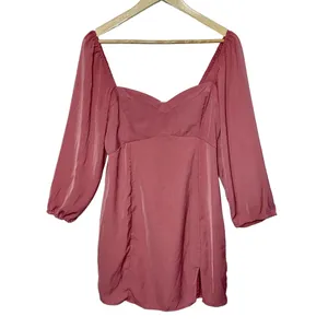 NEW Abercrombie & Fitch Red Pink Puff Sleeve Long Sleeve Midi Dress Women Size M thumbnail 3