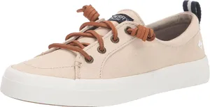 SPERRY Crest Vibe Oat Beige Linen Sneaker Cowhide Leather Laces ~ Women's Size 8 thumbnail 1