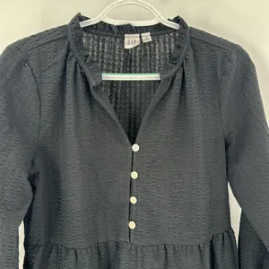 GAP tiered black textured babydoll mini dress puff sleeve summer winter chic thumbnail 3