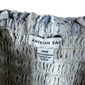 American Eagle Smocked Striped Linen Blend Mini Dress Blue White Boho Size S thumbnail 5