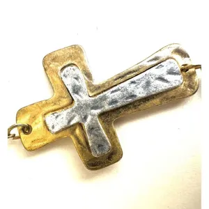 Silver and gold tone fresh water pearl long cross necklace thumbnail 6