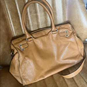 Michael Kors Camel Leather Satchel with Chain-Detail Strap thumbnail 3
