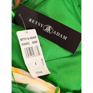 Betsy & Adam Green Floral Placement Print Tie Neck Maxi Dress A26401 GNM Size 8 thumbnail 6
