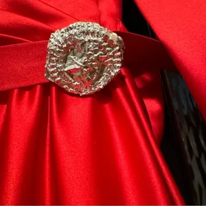 Ieena for Mac Duggal 26657 Buckle Belt Long Sleeve Dress in Rouge Size 10 thumbnail 6