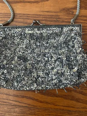 Vintage Inspired Beaded Sequined Evening Bag Detachable Rope Strap Clutch thumbnail 3