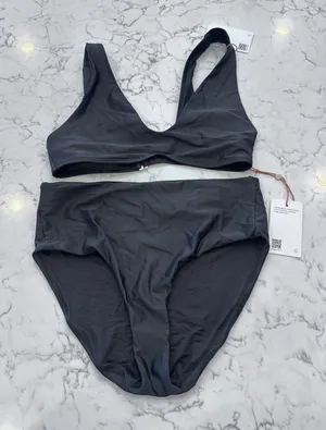 NWT Quince Black Italian Lounge Bikini Top & High Rise Bottom Set Size Large thumbnail 1
