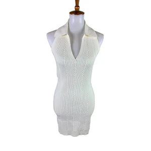Reformation Tinsley Cable Knit Halter Sweater Dress Ivory Coastal Chic Medium thumbnail 2