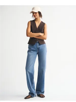Abercrombie & Fitch The 90s Relaxed Jean High Rise Size 26R in Distressed Medium thumbnail 6