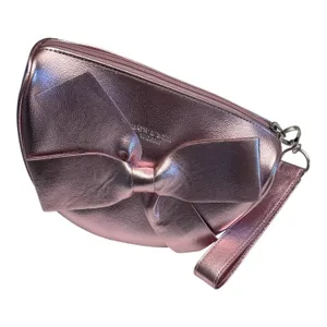 Bath & Body Works Metallic Pink Bow Wristlet Clutch zip top removable strap NWOT thumbnail 1