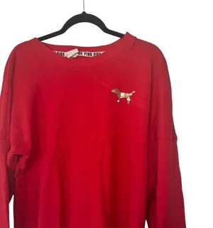PINK - Victoria's Secret VS Pink Red Fair Isle Sequin Varsity Crew thumbnail 3