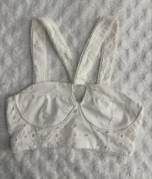 NEW Commense White Embroidered Eyelet Lace Feminine Bustier Crop Top S thumbnail 1
