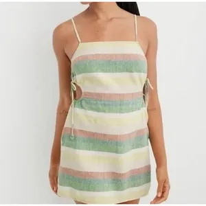 Aerie Linen Blend Multicolor Striped Side Cut Out Mini Dress XL thumbnail 2