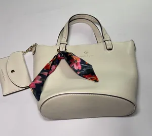 nanette lepore Cream faux Leather Satchel with Floral Scarf Accent thumbnail 1