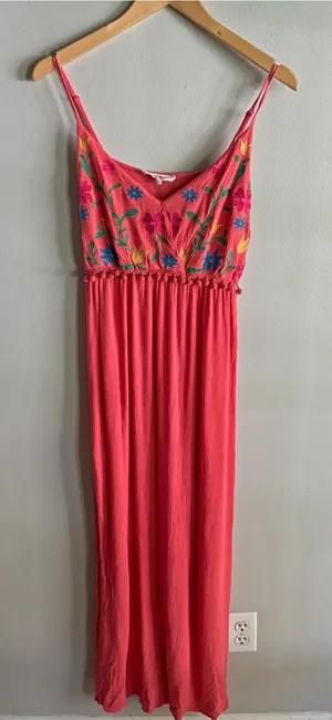 Altar’d State Embroidered Boho Maxi Dress Coral Floral Festival Small thumbnail 1