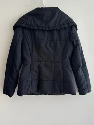 attention Black Fitted Puffer Jacket, Wide Collar, Gold Hardware, Size Small thumbnail 12