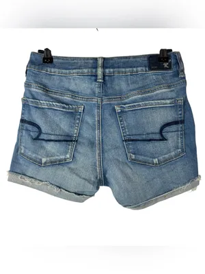 American Eagle AEO Light Blue Wash Hi Rise Shortie Denim Shorts 2‎ thumbnail 2