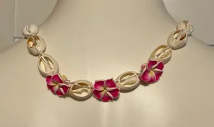 Pink Flower Shell Necklace - Tropical Beaded Necklace thumbnail 1