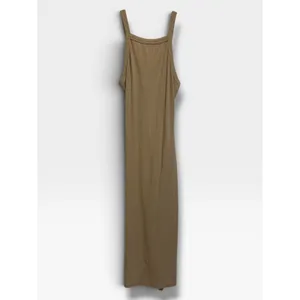 Anna Grace Tan Ribbed Knit Maxi Dress M Open Cutout Knot Back Made in USA thumbnail 3