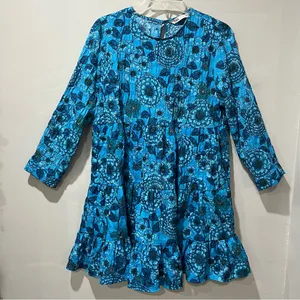 Zara Women's Blue Floral 3/4 Sleeve Mini‎ Dress Size Large Ruffle Casual thumbnail 4