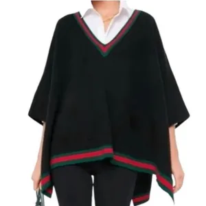 Tuckernuck‎ Knit Poncho Black Green Red OS Preppy Equestrian Work Office thumbnail 4