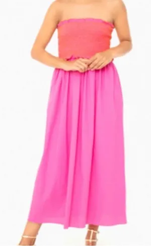 Pomander Place Tuckernuck Strapless Jessie Maxi Dress Size Small‎ Pink Smocked thumbnail 1