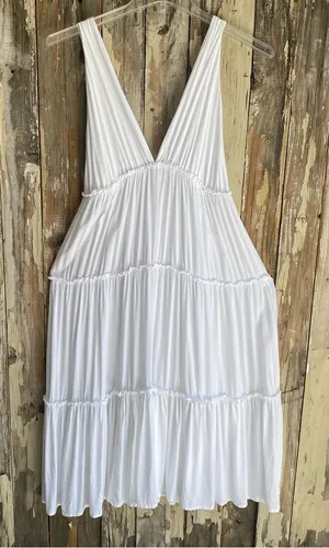 Raviya white deep V tiered maxi dress swim cover up beachwear vacation M thumbnail 1