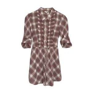 Anthropologie Odille Mauve Plaid Ruffle Button Down Tunic Roll Tab Sleeve Size 6 thumbnail 3