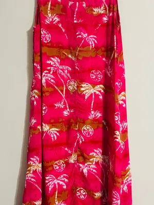 Vtg Desert Jems Hawaiian Boho Maxi Dress Rayon L Tropical 90s Pink Palm Print thumbnail 7