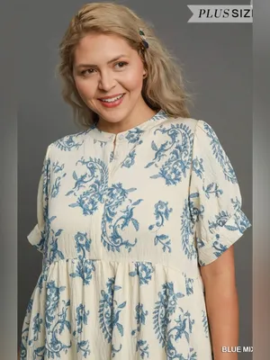 New! Umgee Cream Maxi Dress with Blue Floral Print Size 2X thumbnail 3