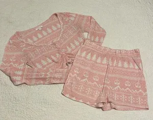 Colsie Pink and White Holiday Christmas Winter PJ Set thumbnail 1