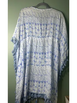 Debbie Katz South Beach Womens M Boho Beach Cover Up Tunic Tie Fringe Hem Resort thumbnail 5