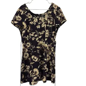 Vintage All That Jazz Plum Cream Floral Print Short Sleeve Zip Tie Back Dress M thumbnail 11