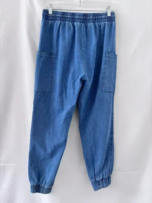 Indigo Rein Denim Joggers Size Large – Blue Elastic Waist Cargo Style thumbnail 5