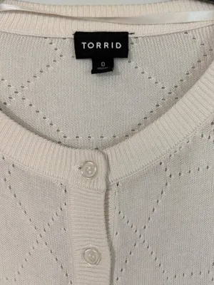 Torrid Crew Long Sleeve Pointelle Cardigan Sweater White 0 Large Cottagecore thumbnail 2