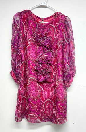 TIBI Women Pink Abstract‎ Long Sleeve Cruved Neckline Mini Dress Size 6 thumbnail 1