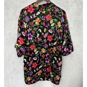 Victorias Secret kimono robe S/M satin black floral butterfly pockets boho fairy thumbnail 7