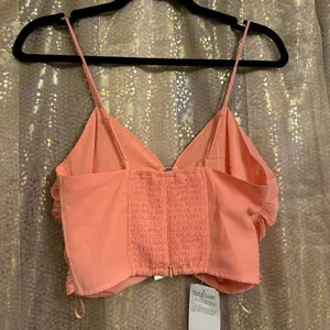 Abercrombie & Fitch Ruched Coral Pink O Ring‎ Cropped Top Small NWT thumbnail 2