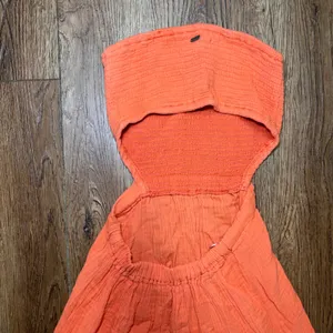 Rip Curl Orange Peach Tiered Maxi Dress Smocked Strapless XS 100% Cotton Boho thumbnail 10
