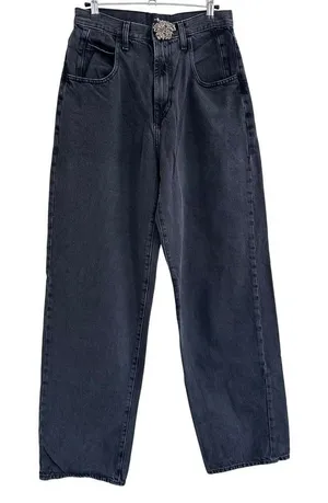 7 For All Mankind Jennifer Beaded Baggy Jeans Wide Leg Women's 26 Faded Black thumbnail 1