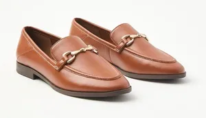 LOFT Horsebit Loafers Cognac Brown Gold Bit Size 6 Vegan Leather Classic Preppy thumbnail 1