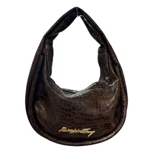 PrettyLittleThing Brown Faux Croc Embossed Hobo Shoulder Bag Y2K Slouchy Purse thumbnail 4