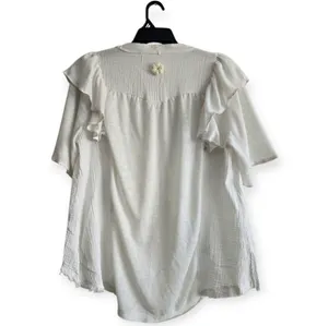 POL Droptail 100% Cotton White Ruffled Distressed Oversized Women's Top Size L‎ thumbnail 3